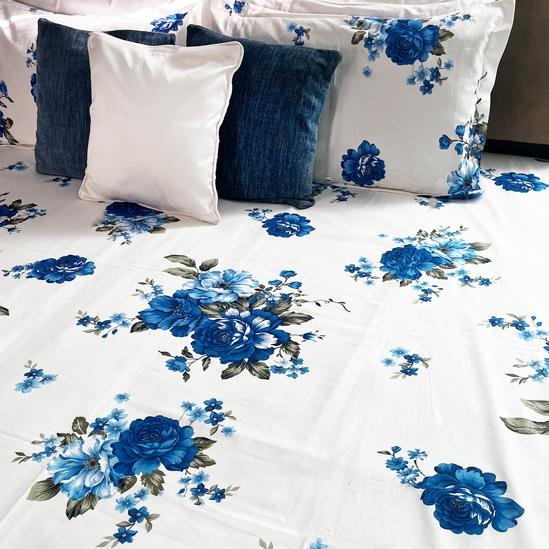 Gul-Gulaab King sized Bedsheet set- Blue bliss by Saga Jaipur