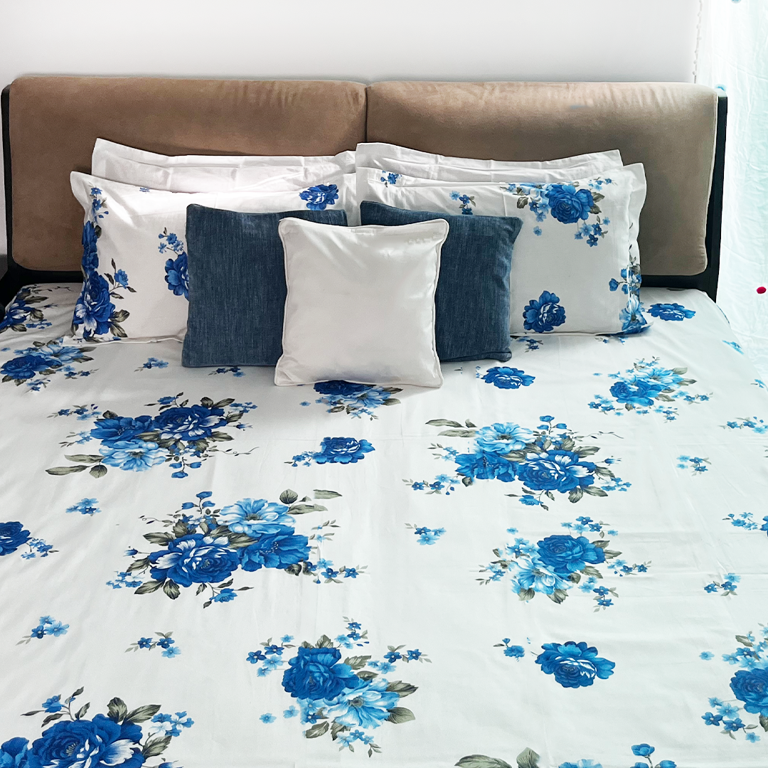 Gul-Gulaab King sized Bedsheet set- Blue bliss by Saga Jaipur