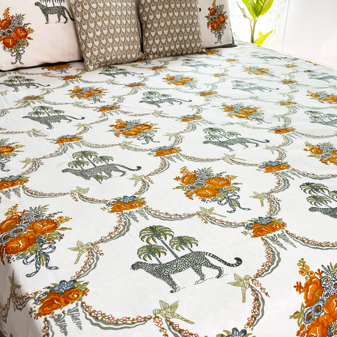 Saga Jaipur- Amara Chaar-Bagh All Over Printed King Sized Bedsheet Set