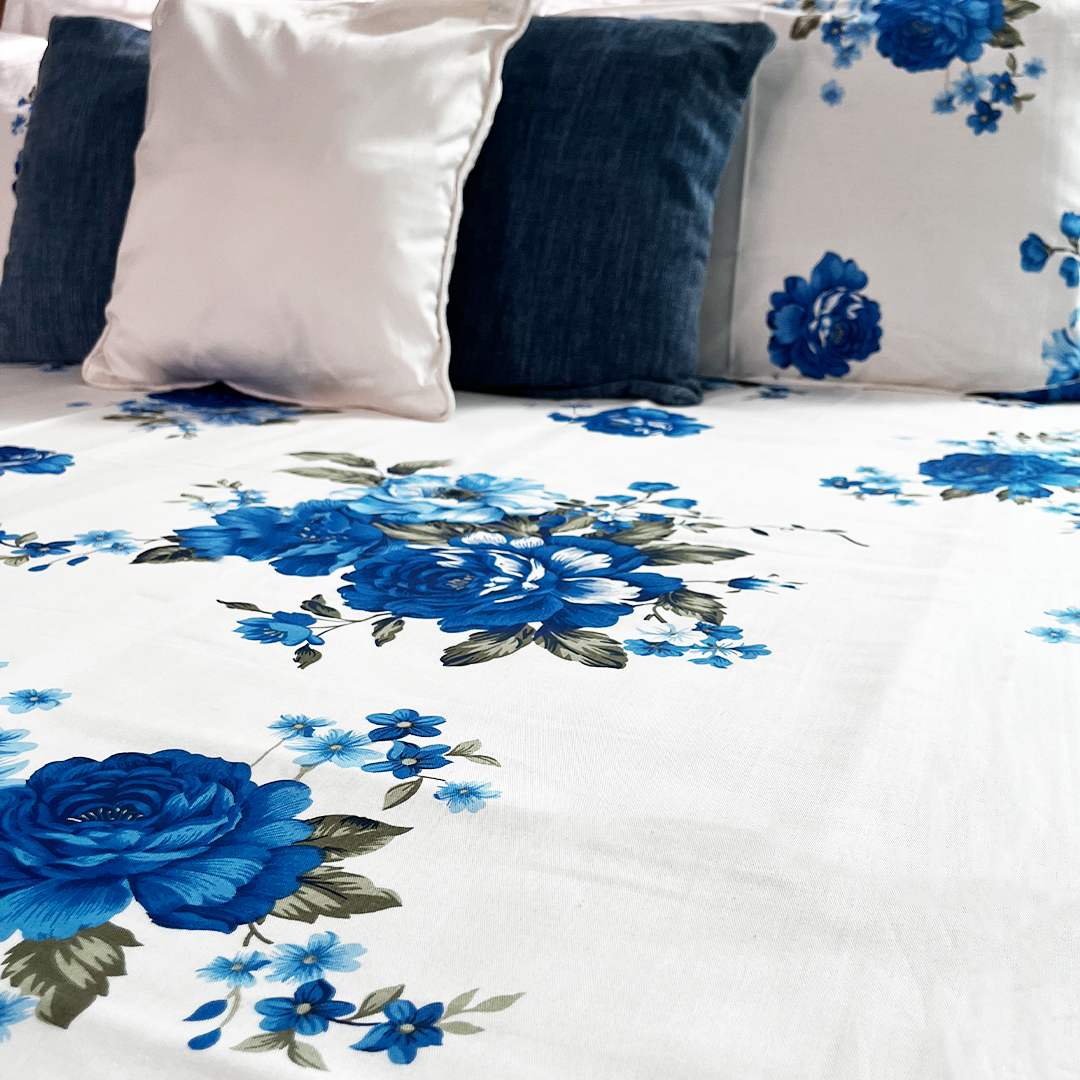 Gul-Gulaab King sized Bedsheet set- Blue bliss by Saga Jaipur